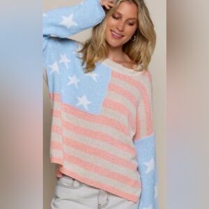 Pol Women's Star Pattern Sweater - Blue and Pink NWOT M